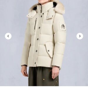 Moose Knuckles Cream Puffer Jacket with Fur Trim